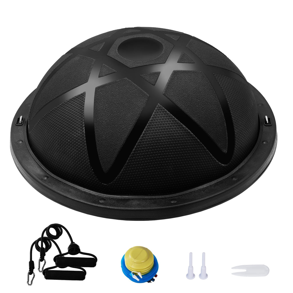 Half Balance Ball Trainer, 23-Inch Stability Ball with a 660Lbs Weight Limit, Includes Resistance Bands & Foot Pump for a Comprehensive Home Gym Experience, Ideal for Full Body Fitness, Black